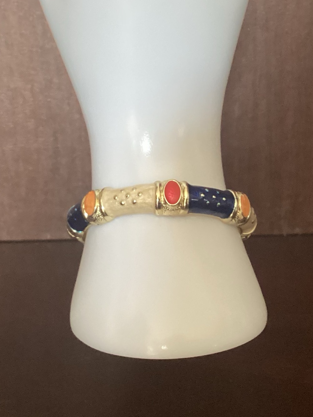 Gold-Tone Blue and White Enamel Bangle Bracelet